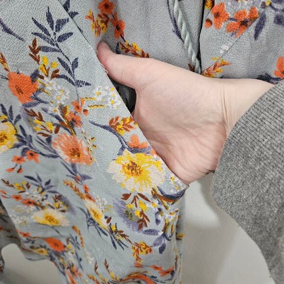 Jodifl Lace Up Blue Floral Dress Size Large Pockets Pull On 3/4 Sleeves - Picture 4 of 8